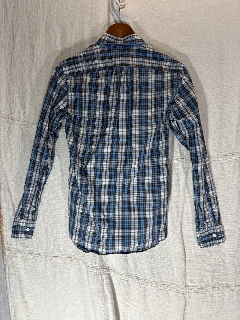J. Crew Secret Wash Plaid Shirt Slim Fit XS 100% Organic Cotton Blue White EUC